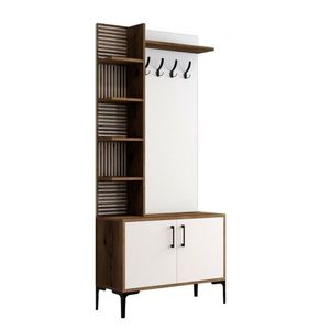 Vešiak s botníkom a policami Viyana Walnut and White vyobraziť