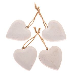 Drevené závesné srdce, set 4 ks, biela vyobraziť