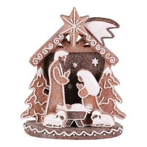 Vianočná dekorácia perníkový Betlehem, polyresin, LED, hnedá vyobraziť