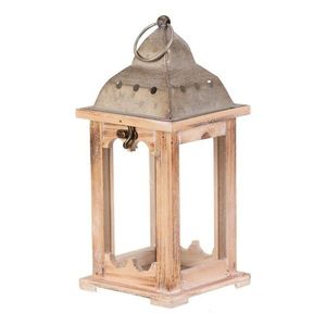 Drevený lampáš kovová strieška, v. 29 cm, prírodná vyobraziť