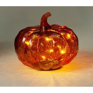 Sklenená svietiaca tekvica 15 x 13 cm, oranžová, 10 LED, na batérie, časovač vyobraziť