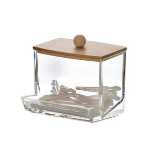 Kosmetický organizér na vatové tyčinky BEA 8, 5x5, 5x8, 5 cm bambus/čirý vyobraziť