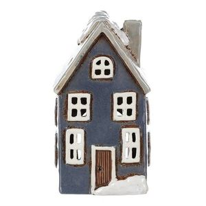 Vianočná dekorácia Zimný domček, keramika, na čajovú sviečku, sivá vyobraziť