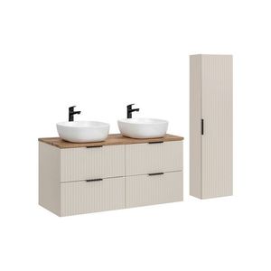 Koupelnová sestava Adele Cashmere s deskou, umyvadly a skříňkami 120 cm kašmírová/dub wotan vyobraziť