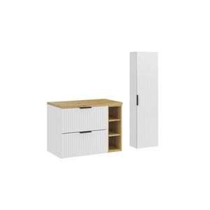 Koupelnová sestava Casad s deskou, bočním regálem a skříňkami 80 cm bílá/dub artisan vyobraziť