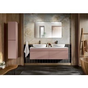 Koupelnová sestava Iconic s deskou, umyvadly, skříňkami a zrcadlem 160 cm růžová/bílá vyobraziť