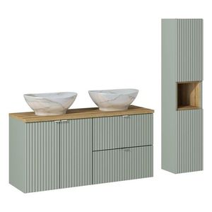 Koupelnová sestava Line Reed Green 120 cm s deskou, umyvadly a skříňkami 120 cm zelená/dub evoke vyobraziť