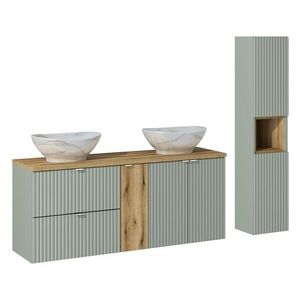 Koupelnová sestava Line Reed Green Pati se skříňkami a umyvadly 140 cm zelená/dub evoke vyobraziť