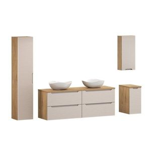Koupelnová sestava Luxor Beige s deskou, umyvadly a skříňkami 160 cm béžová/dub olejovaný vyobraziť