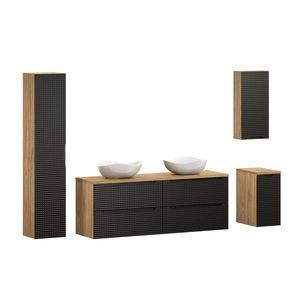 Koupelnová sestava Luxor Black s deskou, umyvadly a skříňkami 160 cm černá/dub olejovaný vyobraziť