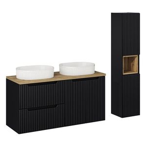Koupelnová sestava Nova Black s deskou, umyvadly a skříňkami 120 cm černá/dub evoke vyobraziť
