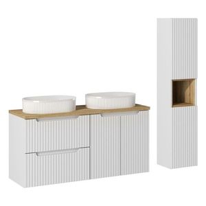 Koupelnová sestava Nova White s deskou, umyvadly a skříňkami 120 cm bílá/dub evoke vyobraziť