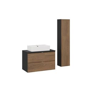 Koupelnová sestava s deskou, skříňkami a umyvadlem Talia Casella 80 cm černý mat/dub casella vyobraziť