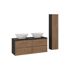 Koupelnová sestava s deskou, skříňkami a umyvadly Talia Casella 120 cm černý mat/dub casella vyobraziť