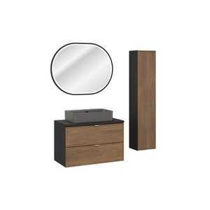 Koupelnová sestava s deskou, skříňkami, umyvadlem a zrcadlem Talia Casella 80 cm černý mat/dub casella vyobraziť