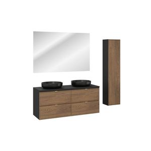 Koupelnová sestava s deskou, skříňkami, umyvadly a zrcadlem Talia Casella 120 cm černý mat/dub casella vyobraziť