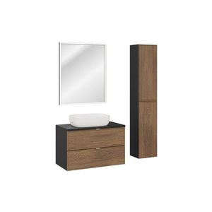 Koupelnová sestava Talia Casella s deskou, umyvadlem, skříňkami a zrcadlem 80 cm černá mat/dub casella vyobraziť