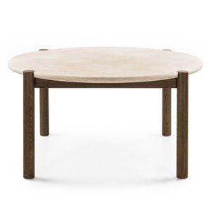 Kulatý jídelní stůl Bruna 150 cm z masivu dub mocha/krémový mramor vyobraziť