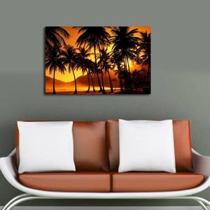 Maľba s LED osvetlením PALMY V ZÁPADU SLUNCE 36 45 x 70 cm vyobraziť