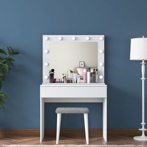 Minimalistický toaletní stolek Alisson III s LED zrcadlem a taburetem bílý vyobraziť