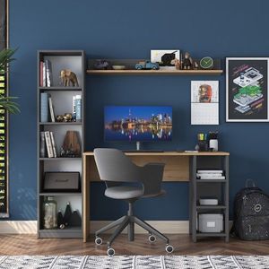 Moderní sada Megis s psacím stolem, knihovnou a policí ořech/antracit vyobraziť