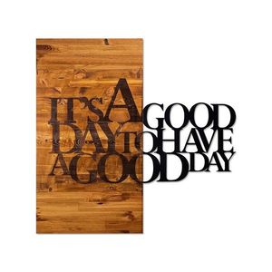 Nástenná drevená dekorácia GOOD DAY hnedá/čierna vyobraziť