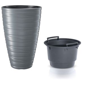 Okrúhly kvetináč s vložkou MAZE šedý kameň vyobraziť