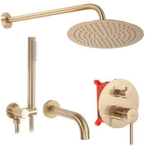 Podomietkový sprchový set s inštalačným boxom Rea Lungo zlatý - vaňová batéria, dažďová a ručná sprcha vyobraziť