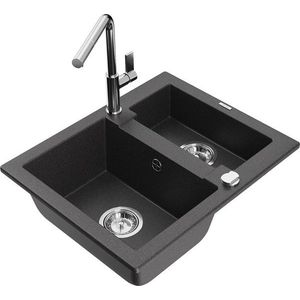 MEXEN/S MEXEN/S - Carlos granitový drez 1.5 vrátane batérie Flora, čierna kropenatá 6518-76-670401-00 vyobraziť