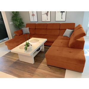 Rohová rozkládací pohovka s lenoškou Focus oranžová levá vyobraziť