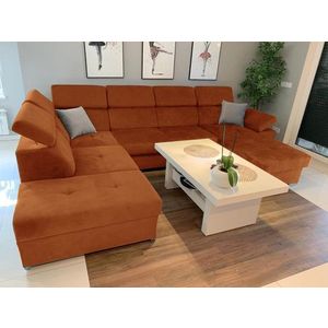 Rohová rozkládací pohovka s lenoškou Focus oranžová pravá vyobraziť