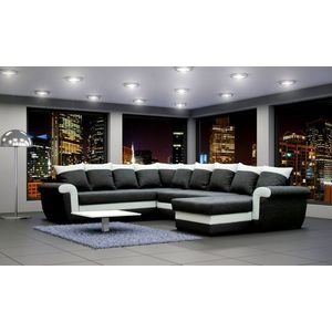 Rohová rozkladacia pohovka s leňoškou 10 vankúšov Latte čierna/biela vyobraziť