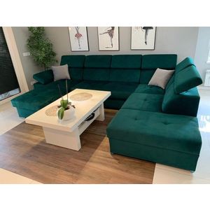 Rohová rozkladacia pohovka s leňoškou Focus tmavo zelená ľavá vyobraziť