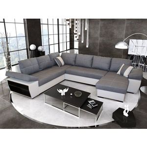 Rohová rozkladacia pohovka s leňoškou Tivoli sivá/biela vyobraziť