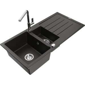 MEXEN/S MEXEN/S - Andres granitový drez s odkvapkávačom vrátane batérie Flora, čierna/zlatá metalik 6515-75-670401-00 vyobraziť