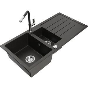 MEXEN/S MEXEN/S - Andres granitový drez s odkvapkávačom vrátane batérie Flora, čierna/zlatá metalik 6515-75-670401-07 vyobraziť