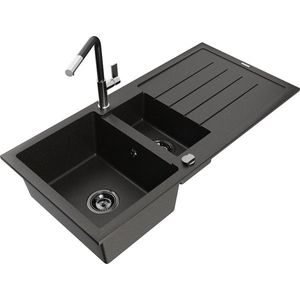 MEXEN/S MEXEN/S - Andres granitový drez s odkvapkávačom vrátane batérie Flora, čierna/zlatá 6515-75-670401-07-B vyobraziť