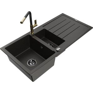 MEXEN/S MEXEN/S - Andres granitový drez s odkvapkávačom vrátane batérie Flora, čierna/zlatá 6515-75-670401-57-B vyobraziť