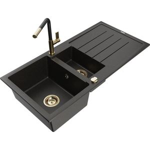 MEXEN/S MEXEN/S - Andres granitový drez s odkvapkávačom vrátane batérie Flora, čierna/zlatá 6515-75-670401-57-G vyobraziť