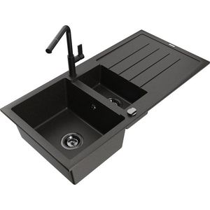 MEXEN/S MEXEN/S - Andres granitový drez s odkvapkávačom vrátane batérie Flora, čierna/zlatá 6515-75-670401-70-B vyobraziť