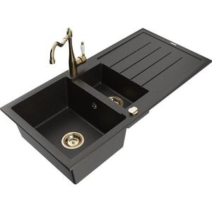 MEXEN/S MEXEN/S - Andres granitový drez s odkvapkávačom vrátane batérie Carla, čierna/zlatá metalik 6515-75-670700-50 vyobraziť