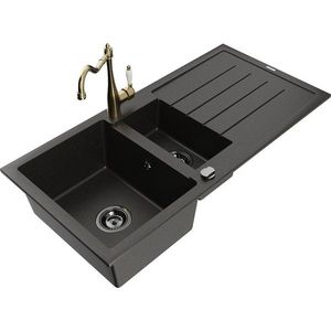 MEXEN/S MEXEN/S - Andres granitový drez s odkvapkávačom vrátane batérie Carla, čierna/zlatá 6515-75-670700-50-B vyobraziť