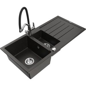 MEXEN/S MEXEN/S - Andres granitový drez s odkvapkávačom vrátane batérie Duo, čierna/zlatá metalik 6515-75-671701-07 vyobraziť