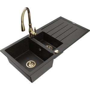 MEXEN/S MEXEN/S - Andres granitový drez s odkvapkávačom vrátane batérie Savita, čierna/zlatá metali 6515-75-672601-50 vyobraziť
