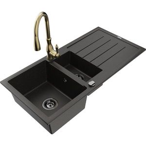 MEXEN/S MEXEN/S - Andres granitový drez s odkvapkávačom vrátane batérie Savita, čierna/zlatá 6515-75-672601-50-B vyobraziť