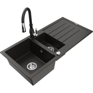 MEXEN/S MEXEN/S - Andres granitový drez s odkvapkávačom vrátane batérie Savita, čierna/zlatá metalik 6515-75-672601-70 vyobraziť
