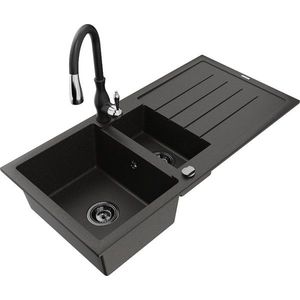 MEXEN/S MEXEN/S - Andres granitový drez s odkvapkávačom vrátane batérie Savita, čierna/zlatá 6515-75-672601-70-B vyobraziť