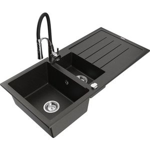 MEXEN/S MEXEN/S - Andres granitový drez s odkvapkávačom vrátane batérie Aster, čierna/zlatá metalik 6515-75-73450-07 vyobraziť