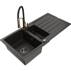 MEXEN/S MEXEN/S - Andres granitový drez s odkvapkávačom vrátane batérie Aster, čierna/zlatá metalik 6515-75-73450-57-B vyobraziť