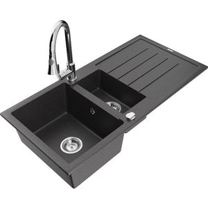 MEXEN/S MEXEN/S - Andres granitový drez s odkvapkávačom vrátane batérie Elia, čierna nakrápiany 6515-76-670101-00 vyobraziť